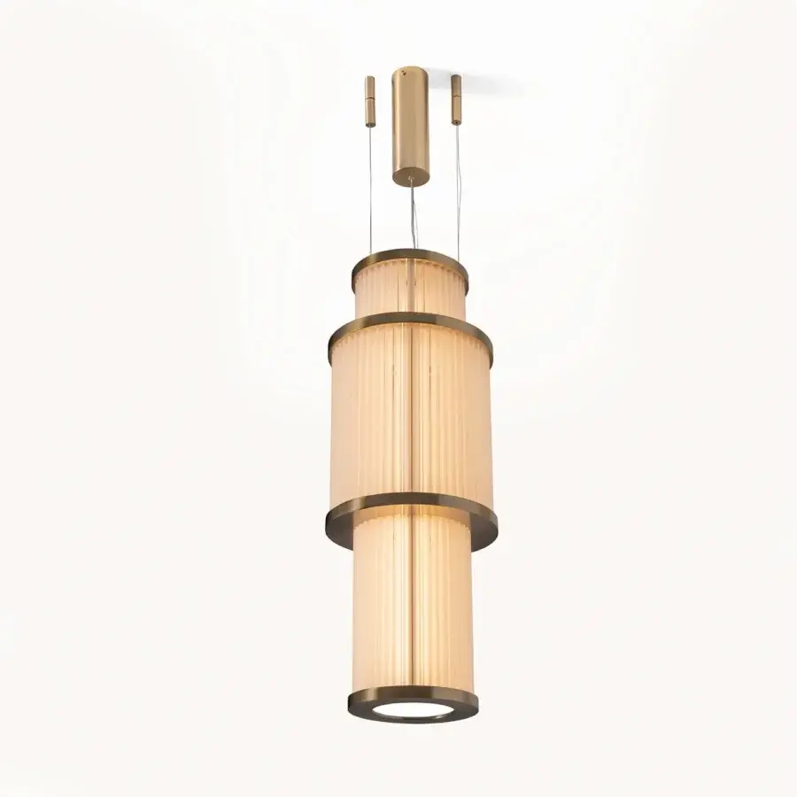 Exclusive Visionnaire Giano suspension lamp with superimposed Pyrex glass rods and satin-finished steel frame