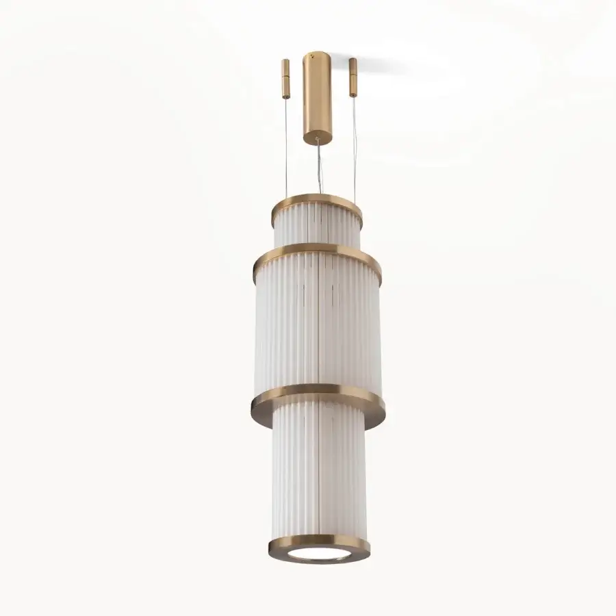 Distinguished Visionnaire Giano suspension lamp with glass levels and satin-finished steel frame diffusing filtered light