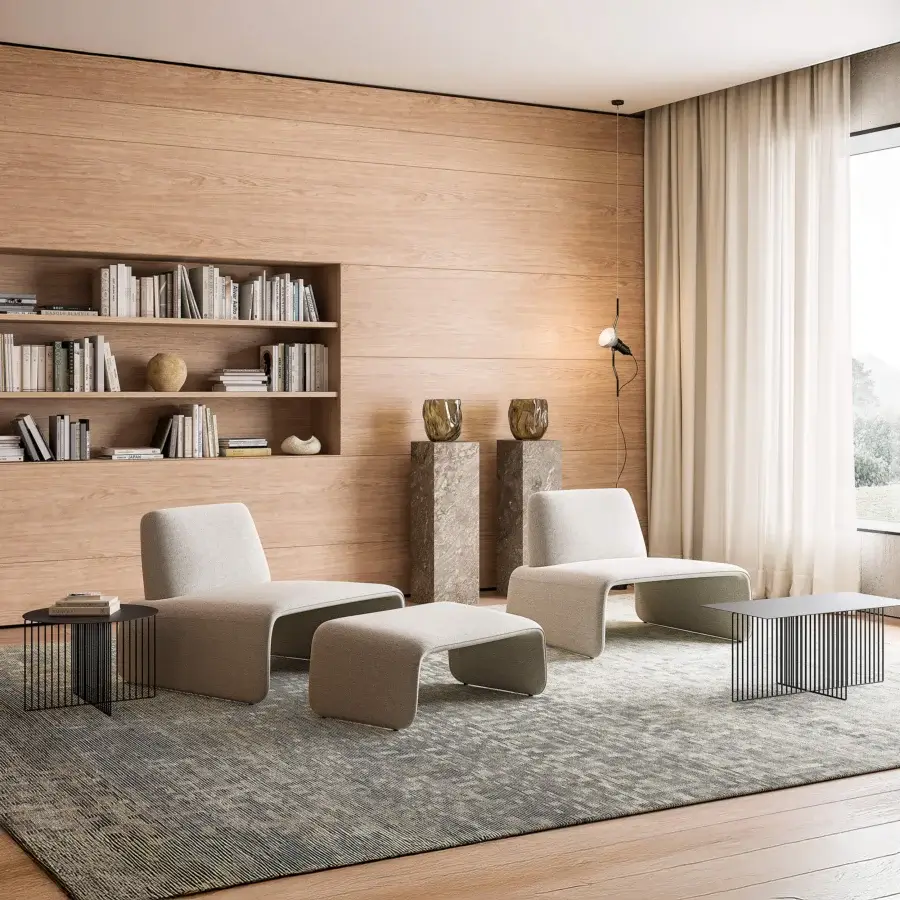 Remarkable LaCividina FourFolds lounge chair in woven light gray fabric with a smooth matte finish