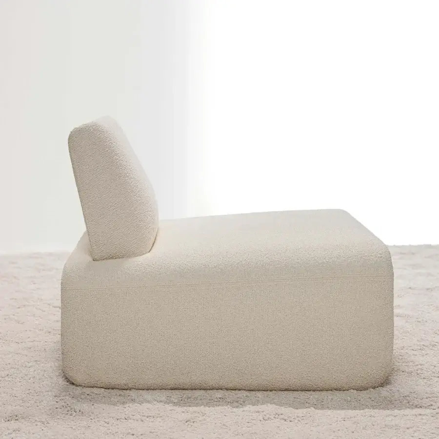 Exclusive LaCividina FourFolds lounge chair in off-white bouclé textile with a curving Italian crafted form