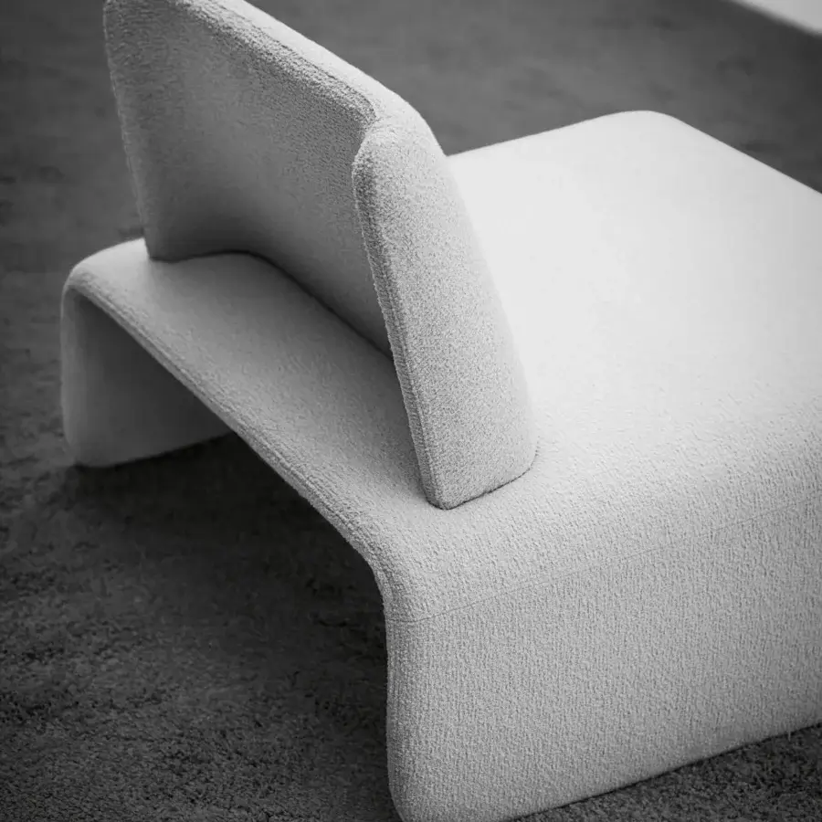 Superior LaCividina FourFolds lounge chair in neutral gray textile with a softly upholstered monolithic form crafted for relaxed living