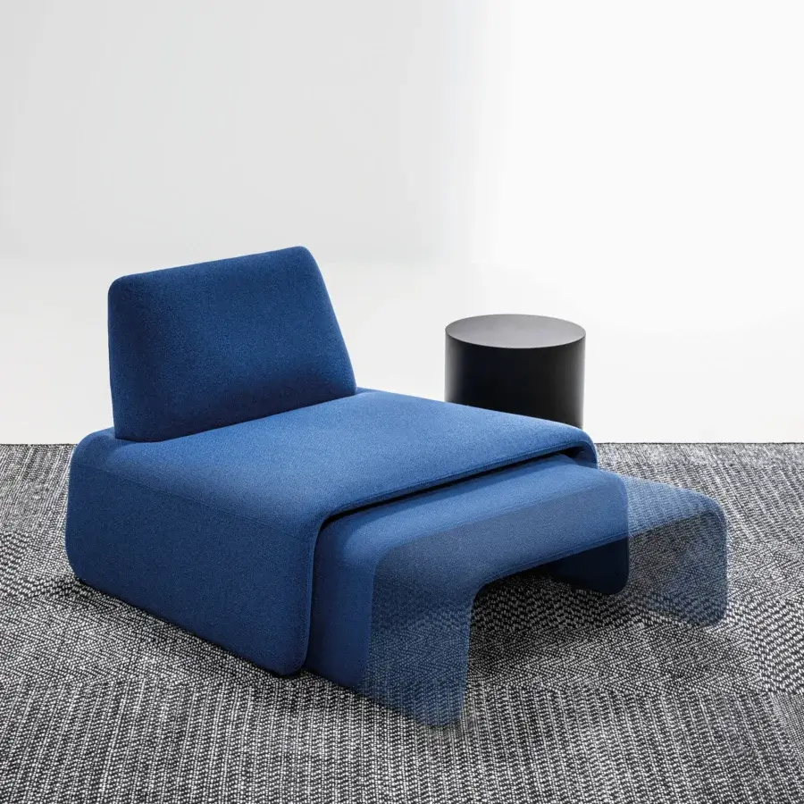 Exclusive LaCividina FourFolds lounge chair in deep blue textured textile with clean geometric lines