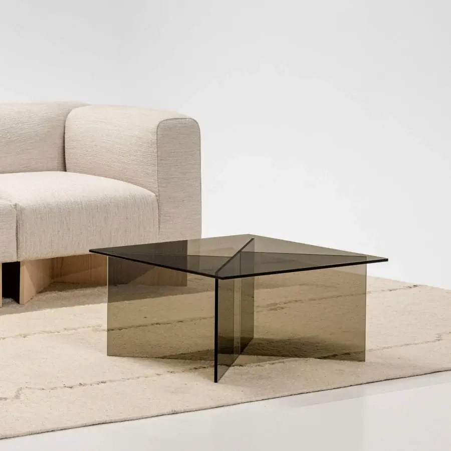 Distinguished LaCividina Niby coffee side table built in glass with intersecting planes and a sophisticated bronzed glossy finish