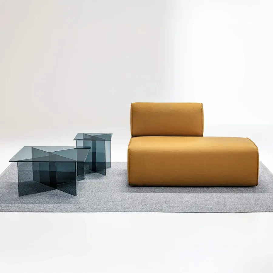 Superior LaCividina Niby coffee side table built in subtly smoked glass with intersecting geometric planes