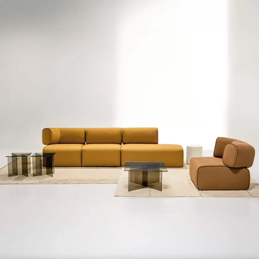 Superior LaCividina Niby coffee side table in transparent glass with layered geometric planes and bronzed finish