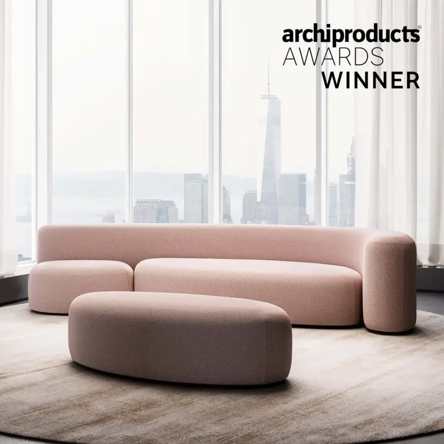 Superior LaCividina Lisse sofa with uniquely sinuous design and incredibly soft two-way stretch fabric upholstery in dusty rose
