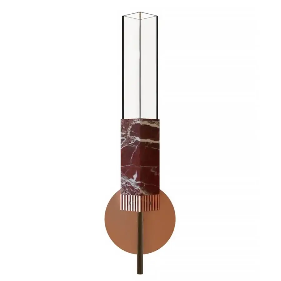 Exceptional Visionnaire Milano wall lamp with reddish-brown marble and grooved steel in satin polycarbonate finish