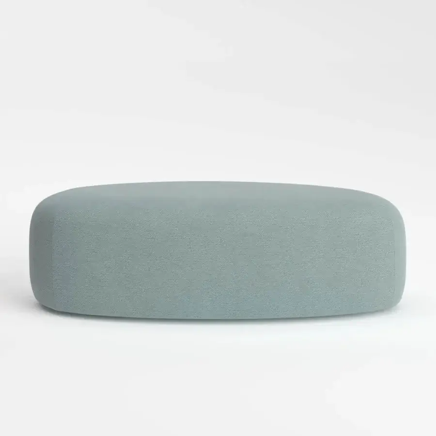 Exceptional LaCividina Lisse ottoman with smooth form upholstered in two-way stretch grayish-blue-green fabric and seamless construction