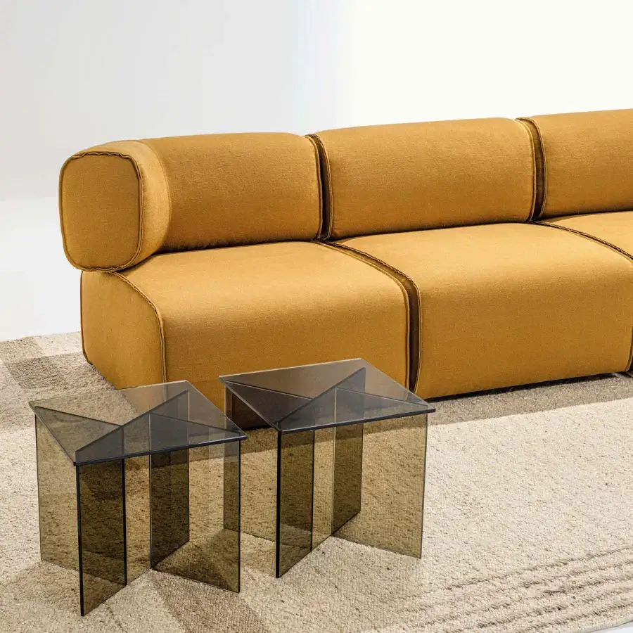 Distinguished LaCividina Nhoto modular sofa with textured fabric upholstery and warm golden yellow finish