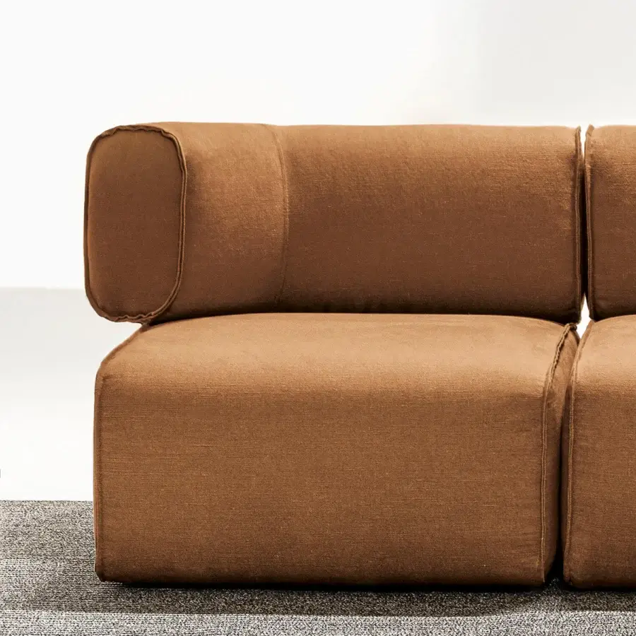 Exceptional LaCividina Nhoto modular sofa with earthy brown textured fabric or leather and subtly rounded edges