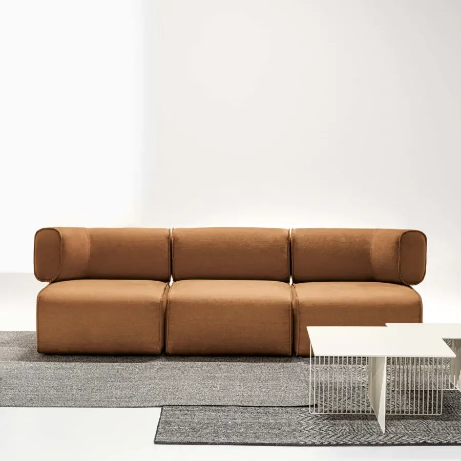 Superior LaCividina Nhoto modular sofa with warm earthy brown fabric or leather and subtly textured finish