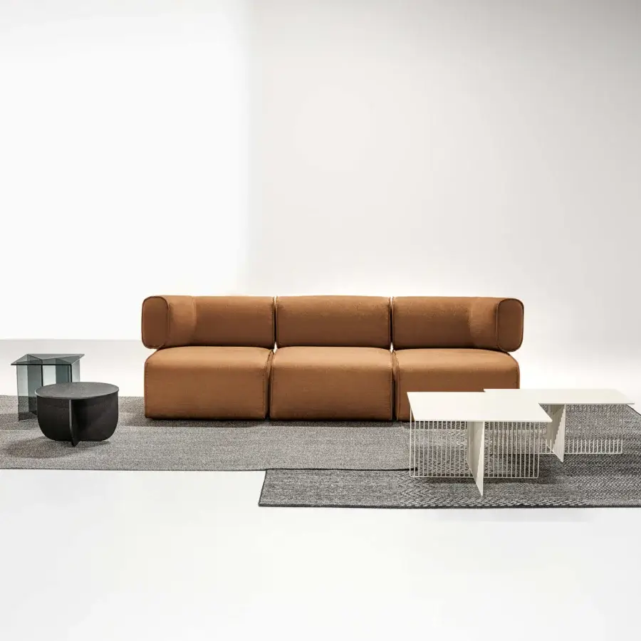Distinguished LaCividina Nhoto modular sofa with earthy brown fabric and softly rounded integrated cushions
