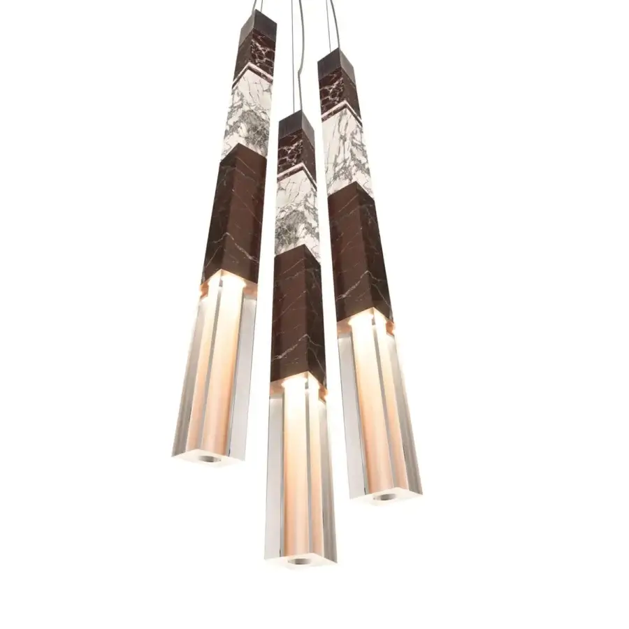 Superior Visionnaire Milano suspension lamp with marble and steel built in geometric form with satin finish