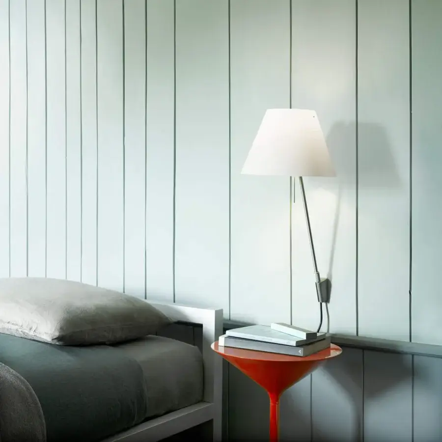 Exclusive Luceplan Costanzina wall lamp with interchangeable polycarbonate shade and matte gray aluminum stem