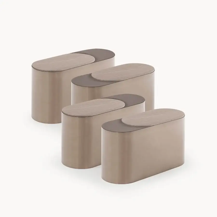 Sophisticated Visionnaire Sollis coffee table with satin bronze metal and open-pore veneered wood tabletop crafted with seamless joints