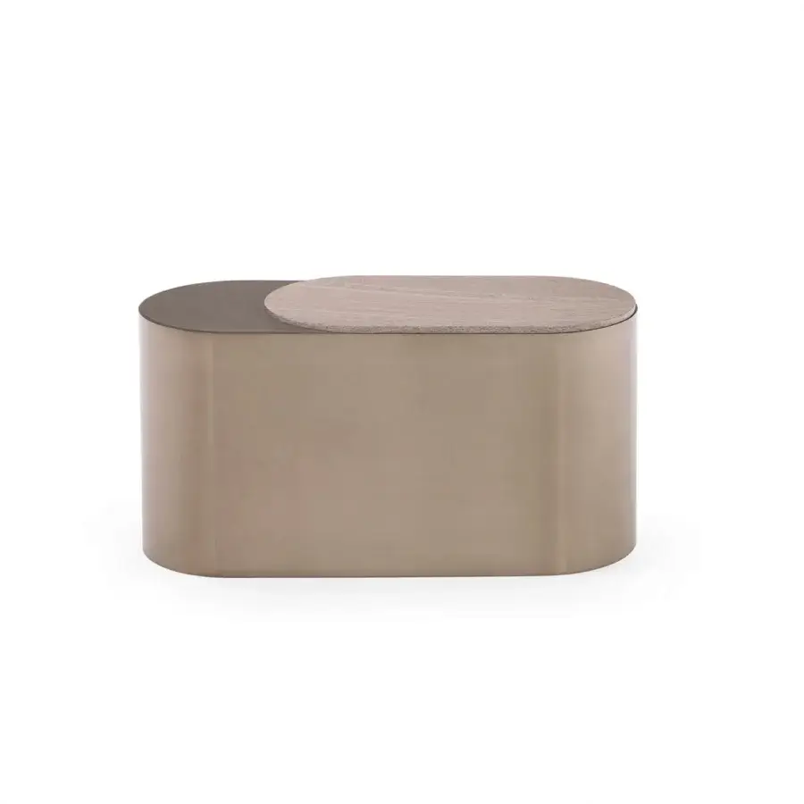 Exceptional Visionnaire Sollis coffee table with bronze satin metal and open-pore veneered wood tabletop finish