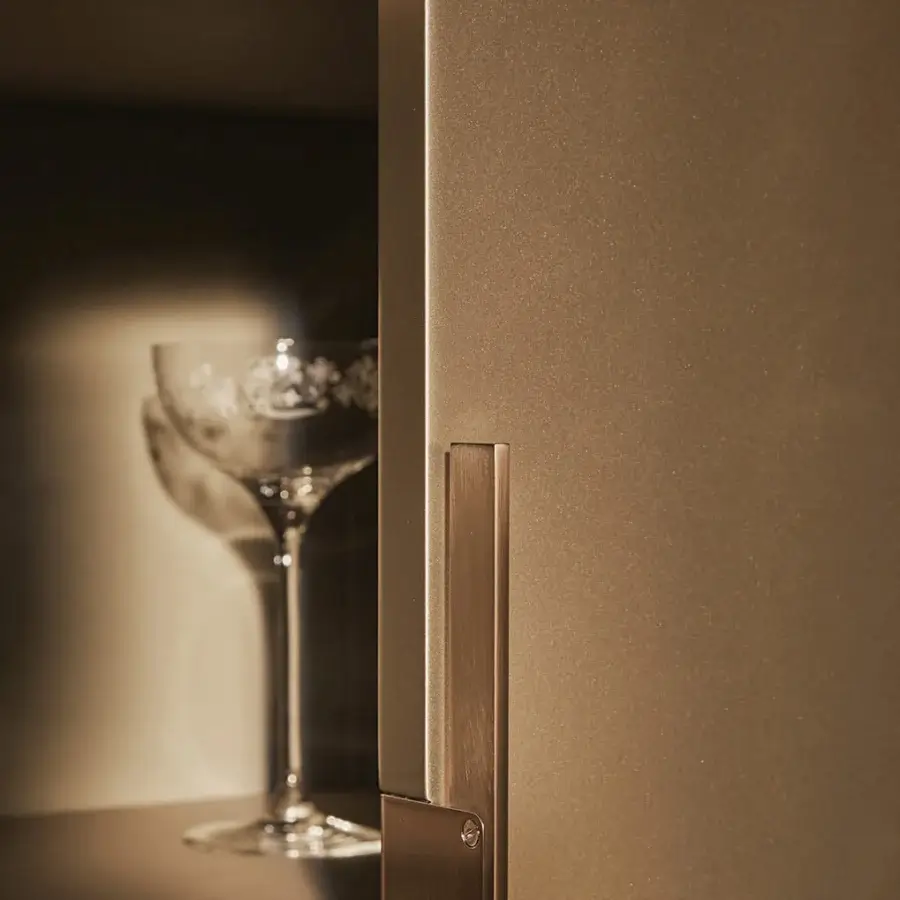 Distinguished Visionnaire Siona bar cabinet in bronze satin-finished metal with recessed handle and minimalist design