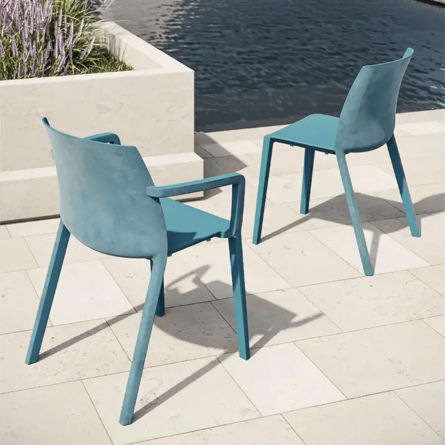 Distinguished MY YOUR Ada chair with clean lines and a subtly curved form in muted teal synthetic material with a matte finish