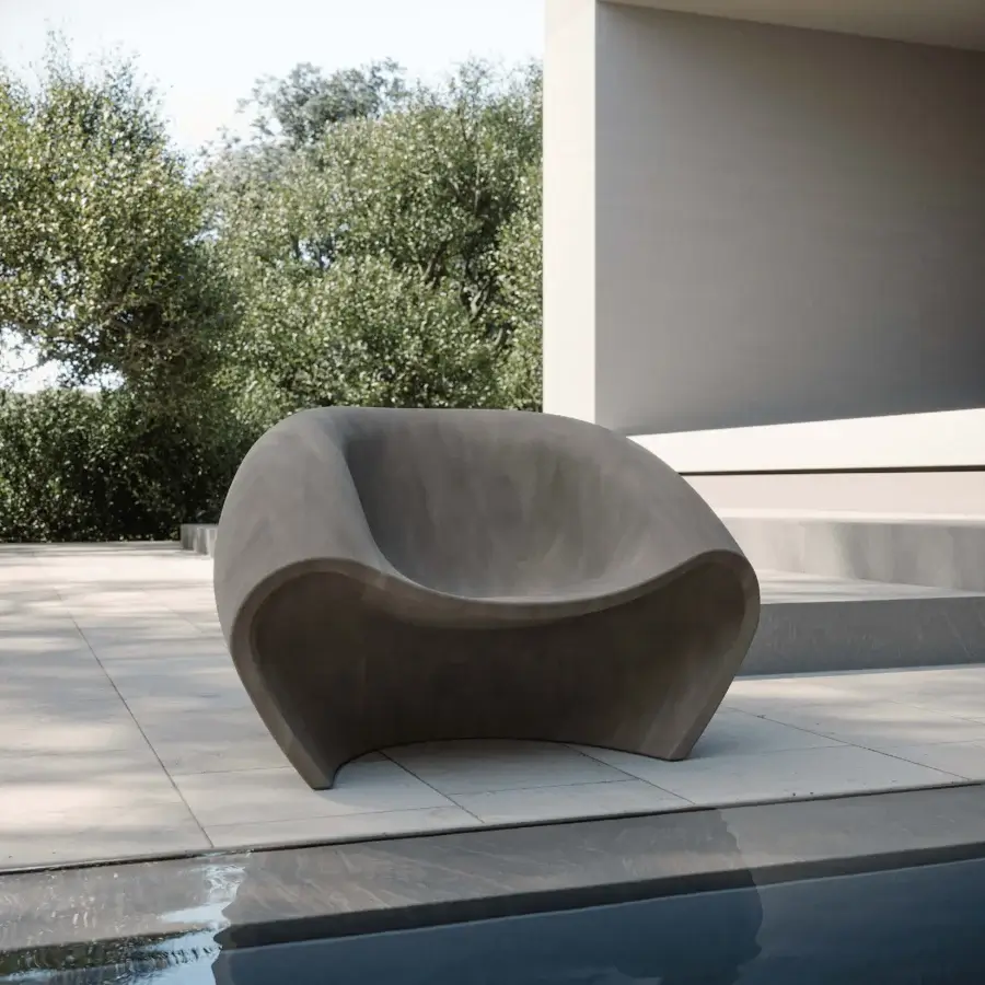Distinguished MY YOUR Iris Lounge chair crafted in muted gray recyclable Poleasy with a matte finish
