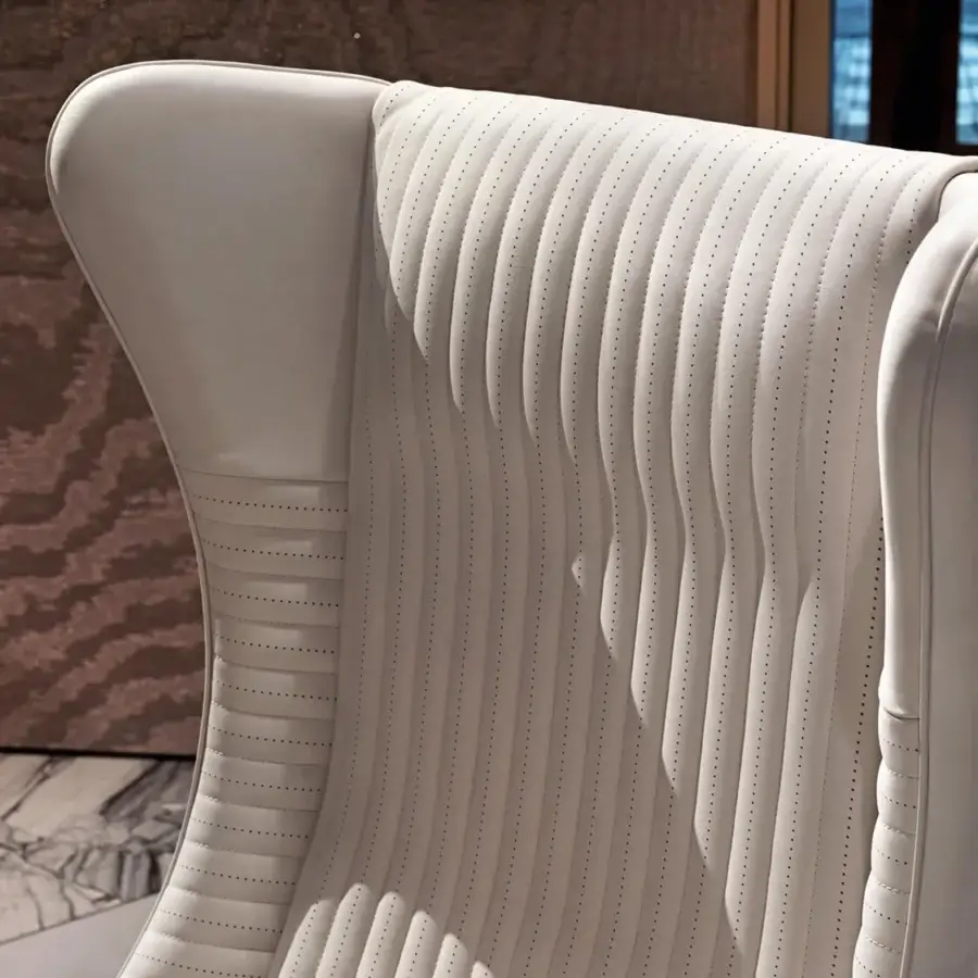 Distinguished Visionnaire Planet Office chair with quilted light beige leather upholstery and stainless steel swivel base