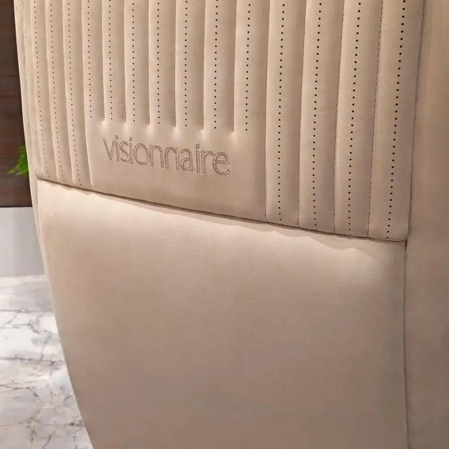 Superior Visionnaire Planet Office chair in quilted neutral beige leather with stainless steel swivel base