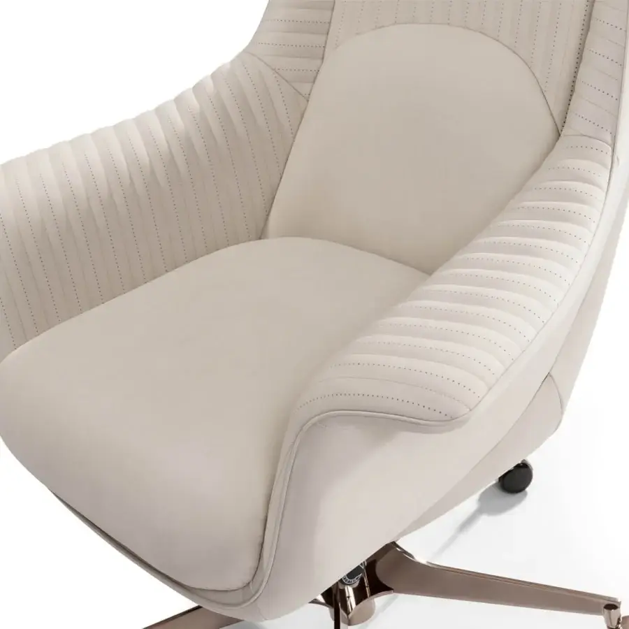 Distinguished Visionnaire Planet Office chair crafted in light beige leather with quilted detailing and polished stainless steel base