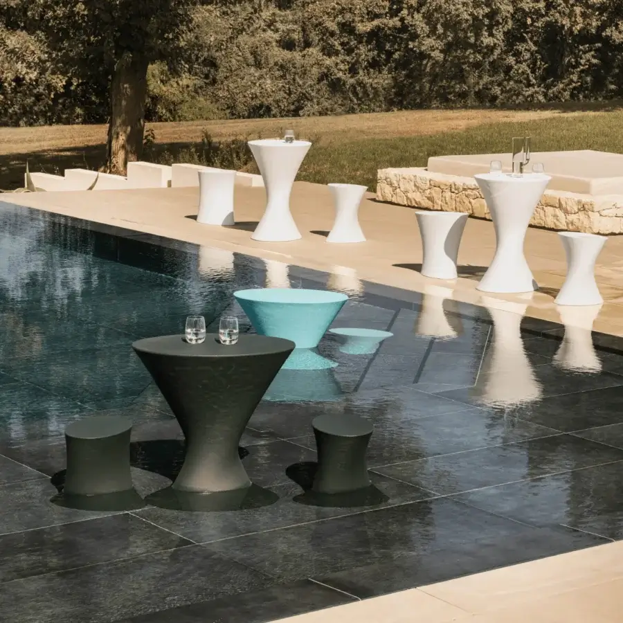 Superior MY YOUR Iris stool in dark gray recyclable Poleasy with a matte finish embodies elegant modern style