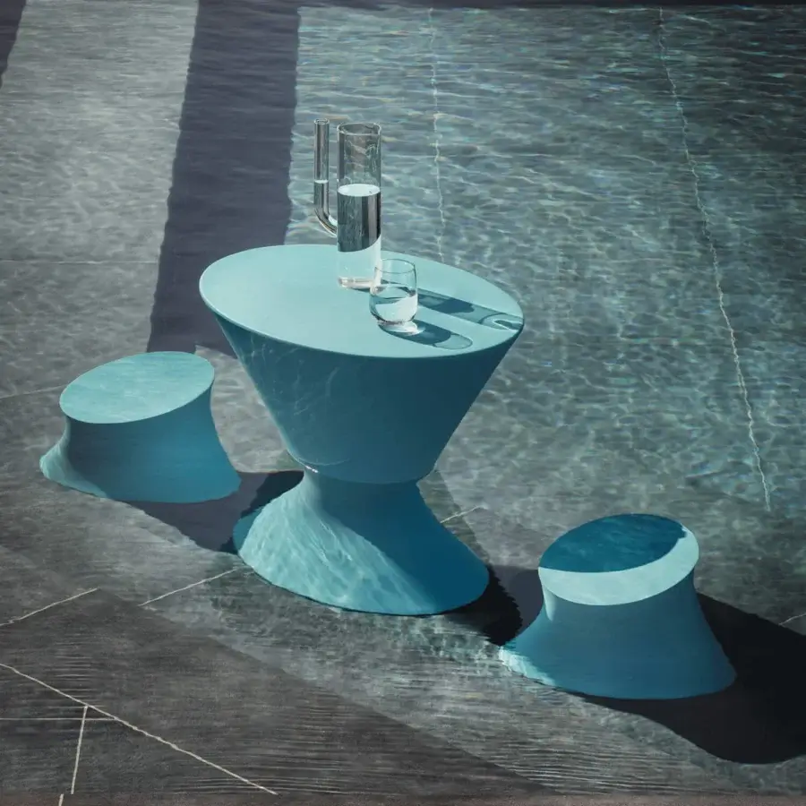 Superior MY YOUR Iris stool crafted in muted teal blue recyclable Poleasy with a smooth matte finish