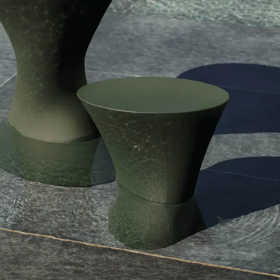 Superior MY YOUR Iris stool crafted in dark olive green recyclable Poleasy with curved lines
