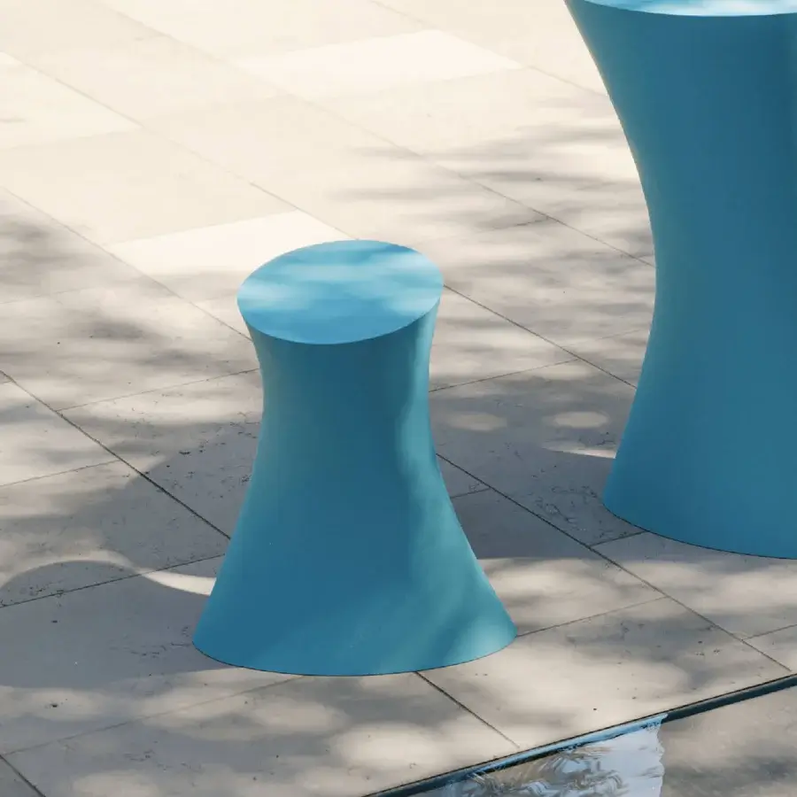 Superior MY YOUR Iris stool with sinuous curves built in matte teal blue recyclable Poleasy material