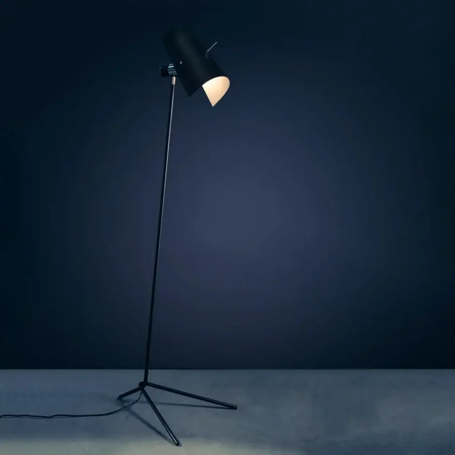 Distinguished Nemo Lighting Claritas floor lamp with bent metal tubes and curved aluminum sheet reflector in matte black finish