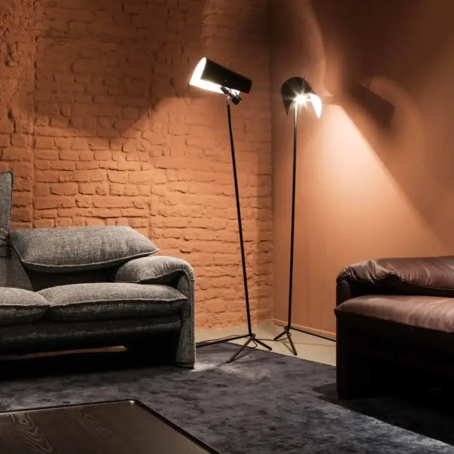Elegant Nemo Lighting Claritas floor lamp crafted in bent metal tubes and curved aluminum with a matte black finish