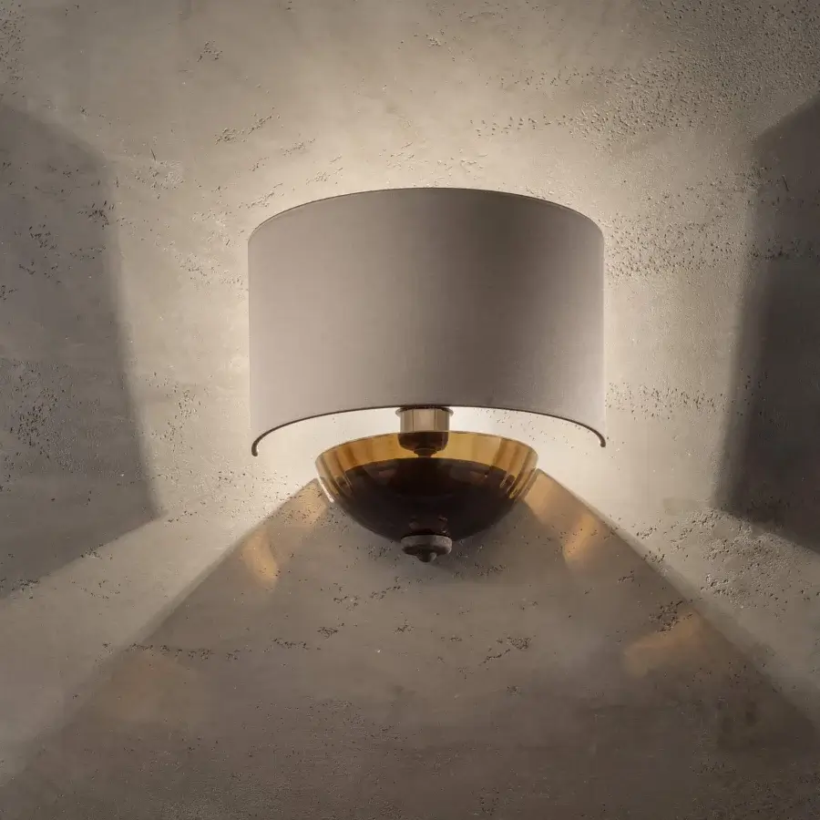 Distinguished Euroluce Dahlia wall lamp crafted in warm brown with tobacco plates, topaz crystals and luxurious brown nabuk shade
