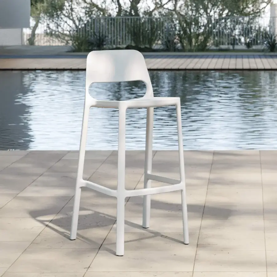 Distinguished MY YOUR Tina stool molded from durable polypropylene in a light neutral tone with a smooth matte finish
