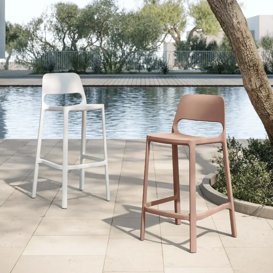 Elegant MY YOUR Tina stool crafted from durable polypropylene in a muted rose tone with a smooth matte finish