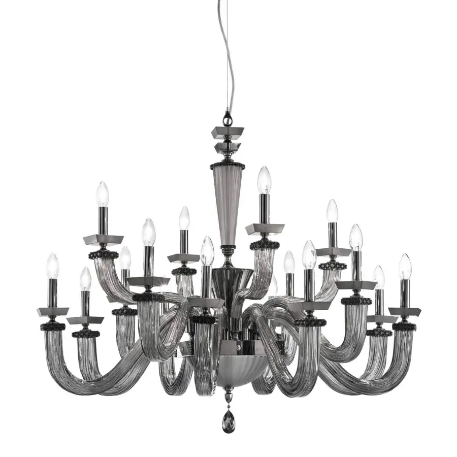Elegant Euroluce Desiderio chandelier with Swarovski crystal accents and black nickel finish crafted in Veneto, Italy