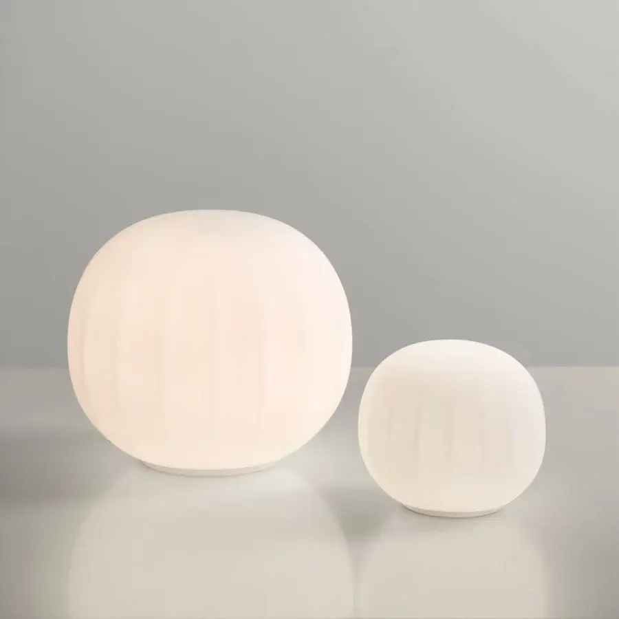 Exceptional Luceplan Lita table lamp with opaline blown-glass diffuser and refined brass base