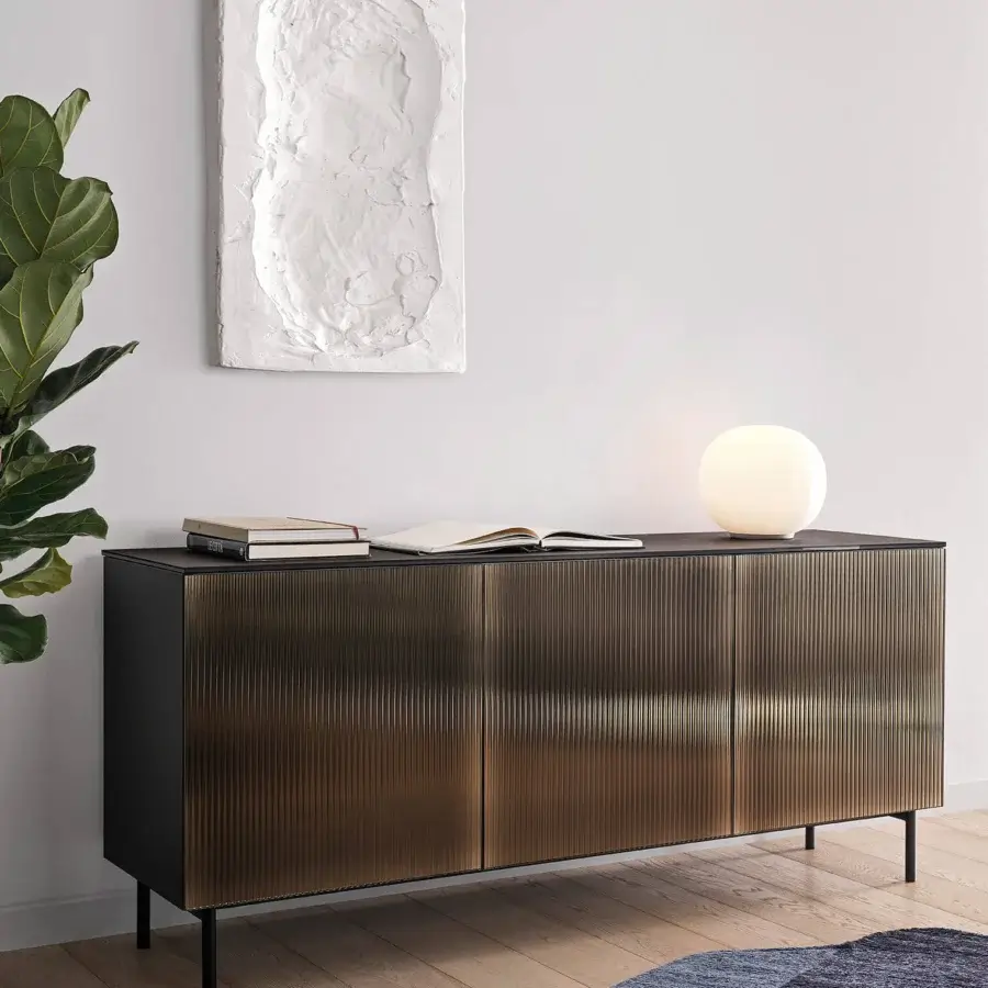 Superior Luceplan Lita table lamp with softly ridged opaline blown-glass diffuser and refined brass-finished aluminum support