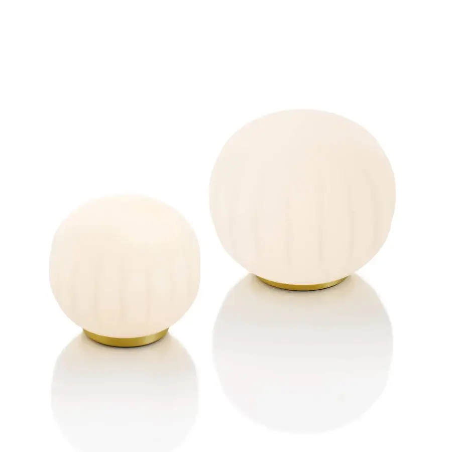 Elegant Luceplan Lita table lamp with opaline blown-glass diffuser and polished brass support crafted in Italy