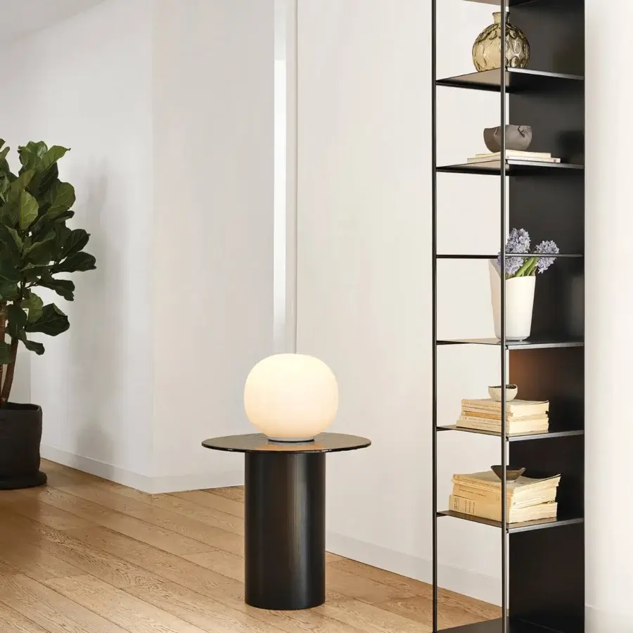 Exceptional Luceplan Lita table lamp with opaline blown-glass diffuser and white-painted aluminum support