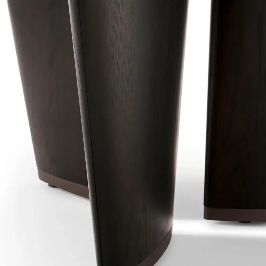Elegant Giorgetti Mistral table with a segmented marble top and bronze insert, built with veneered ash wood legs and lacquered titanium