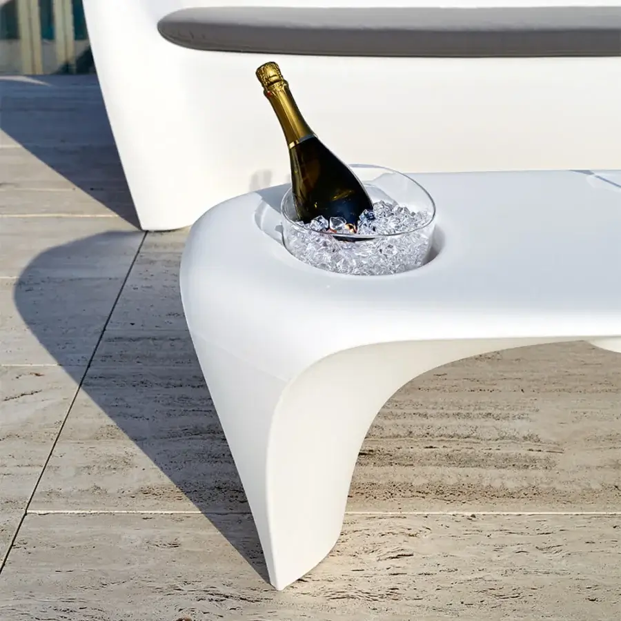Distinctive MY YOUR Lily coffee table crafted in glossy white synthetic material with a circular indentation