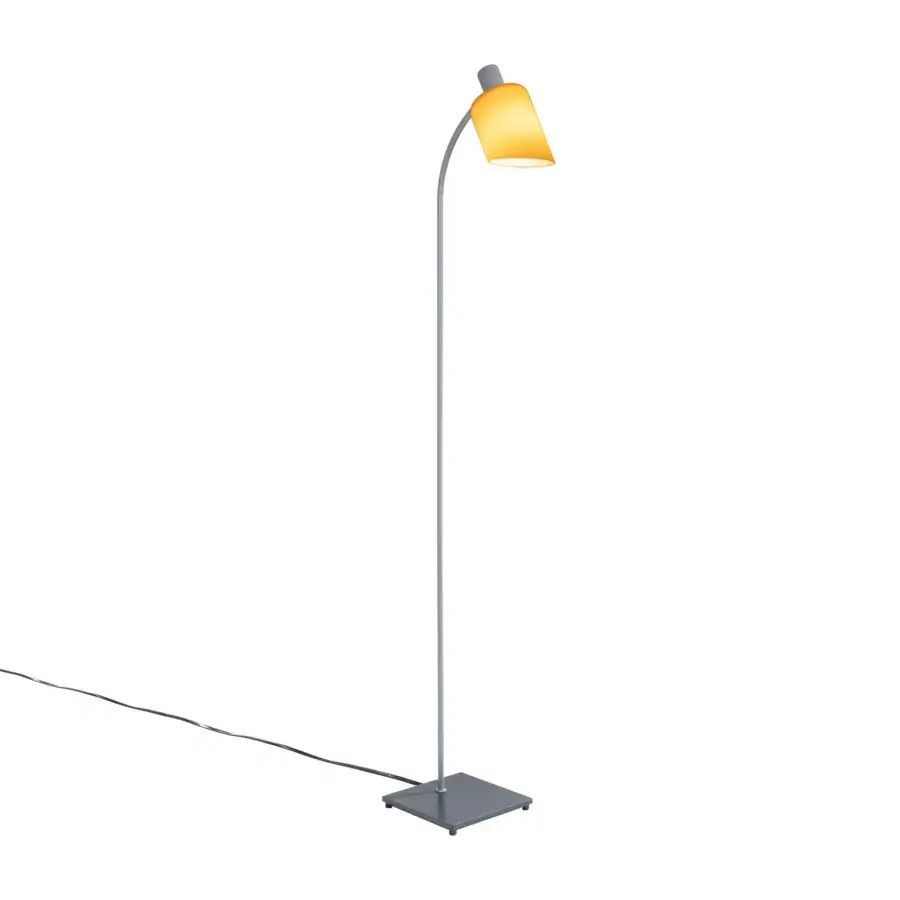 Elegant Nemo Lighting Lampe De Bureau reading floor lamp with steel and warm yellow translucent glass shade in satin finish
