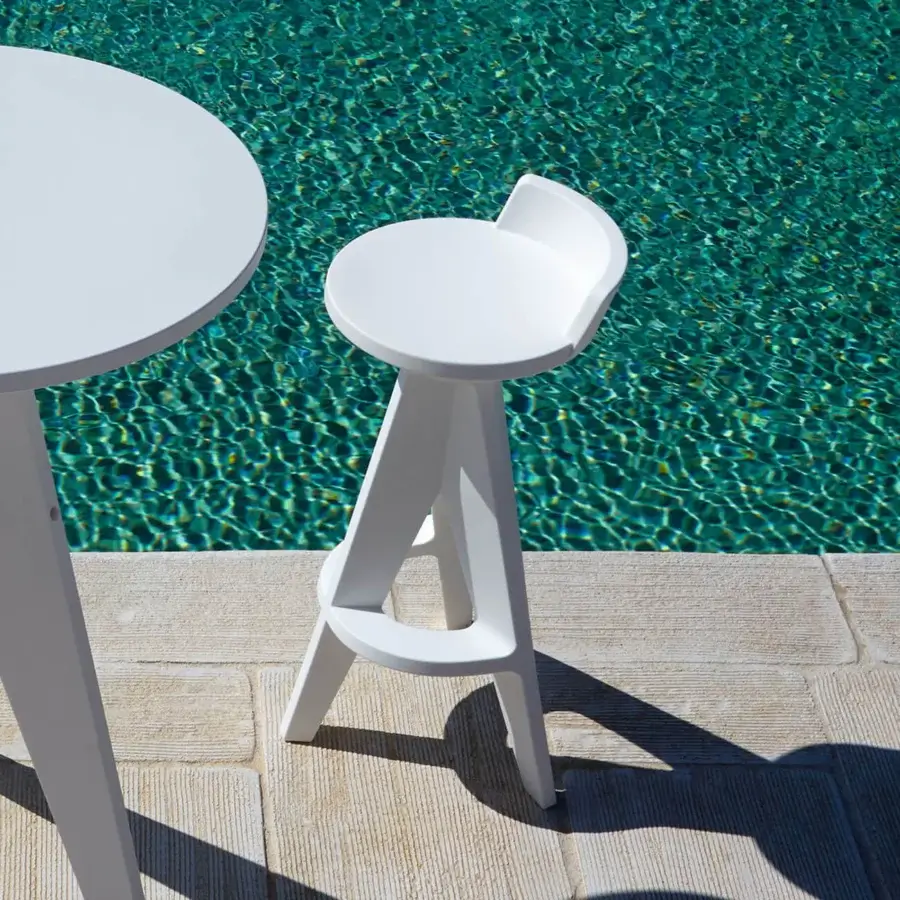 Superior MY YOUR Oxford stool in bright white plastic offers sleek geometry and easily disassembled legs for convenient portability