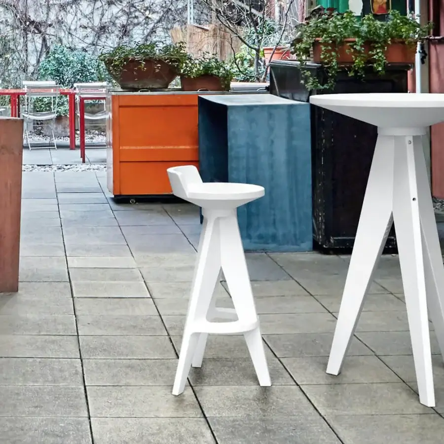 Distinguished MY YOUR Oxford stool built with durable plastic in a uniformly white finish embodies Italian ingenuity