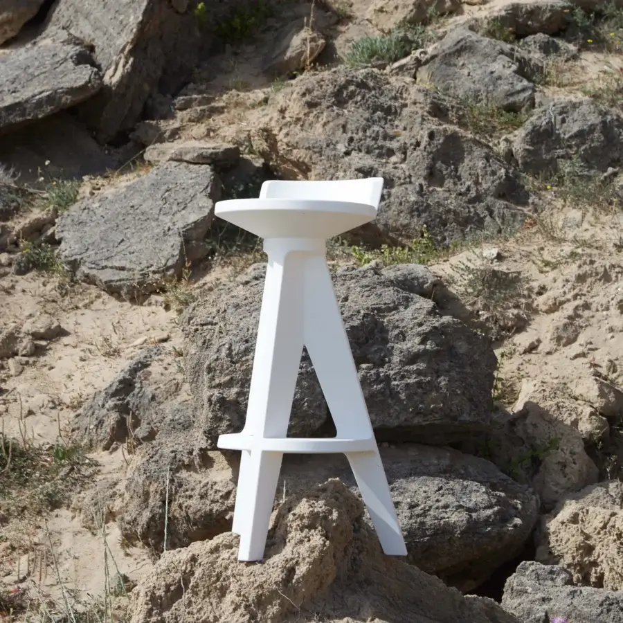 Elegant MY YOUR Oxford stool crafted in white durable plastic with a matte finish and A-shaped base