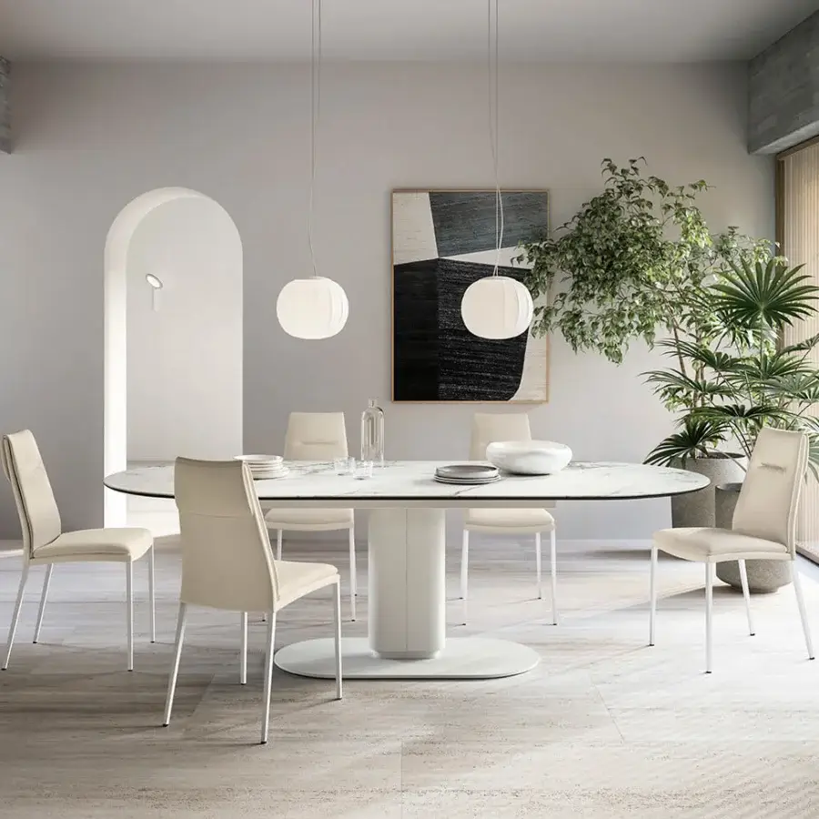 Superior Luceplan Lita suspension lamp in opaline blown-glass with white painted aluminum frame and delicate ridges