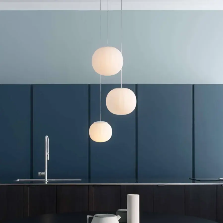 Captivating Luceplan Lita suspension lamp with opaline blown-glass diffuser and brass structure in matte white finish