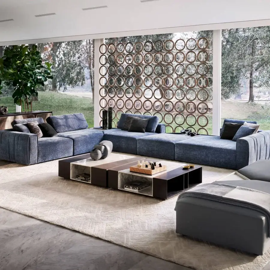 Exceptional Giorgetti Scirocco sideboard crafted in anthracite grey ash wood with textured birch plywood drawer fronts and pewter feet