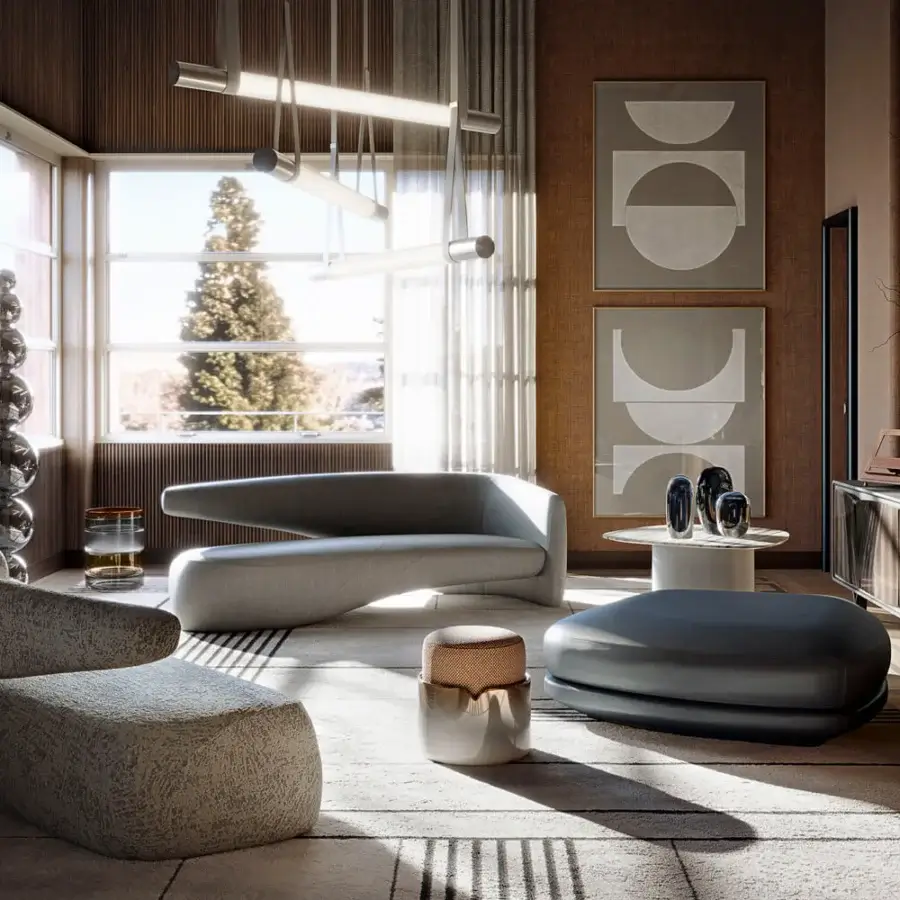 Distinctive Giorgetti Scirocco sideboard built in anthracite grey ash wood with hand-finished birch plywood fronts and pewter-painted metal feet